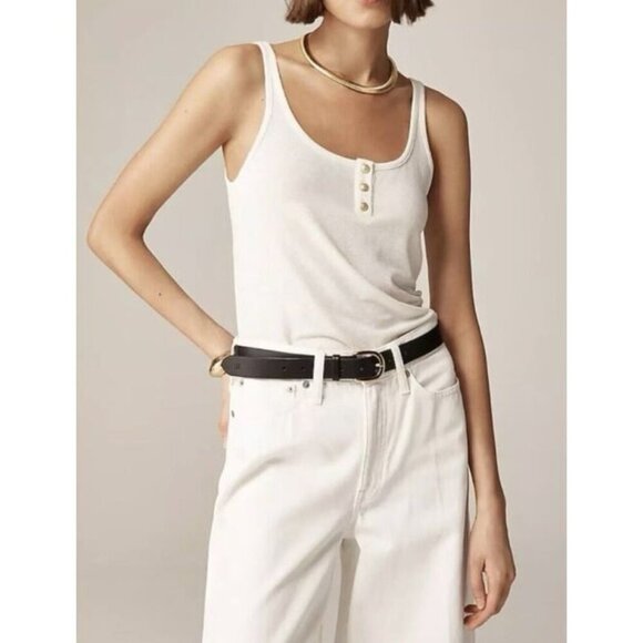J. Crew Woman's Henley Tank Top Ivory Buttons Stretch Linen Size S NWT - Picture 1 of 7